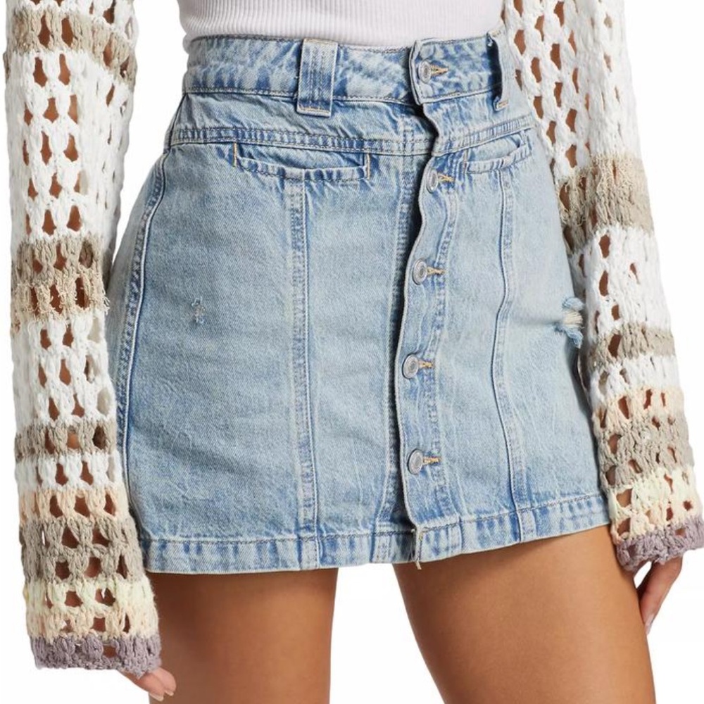 Free People Midnight Sun Skort Skirt Blue Denim Sz 26
